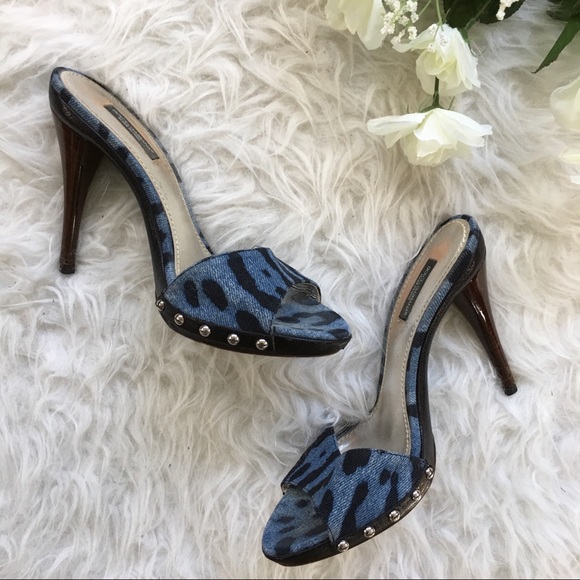 Dolce & Gabbana Shoes - Dolce & Gabanna Leopard Denim Slides Mules Sandals